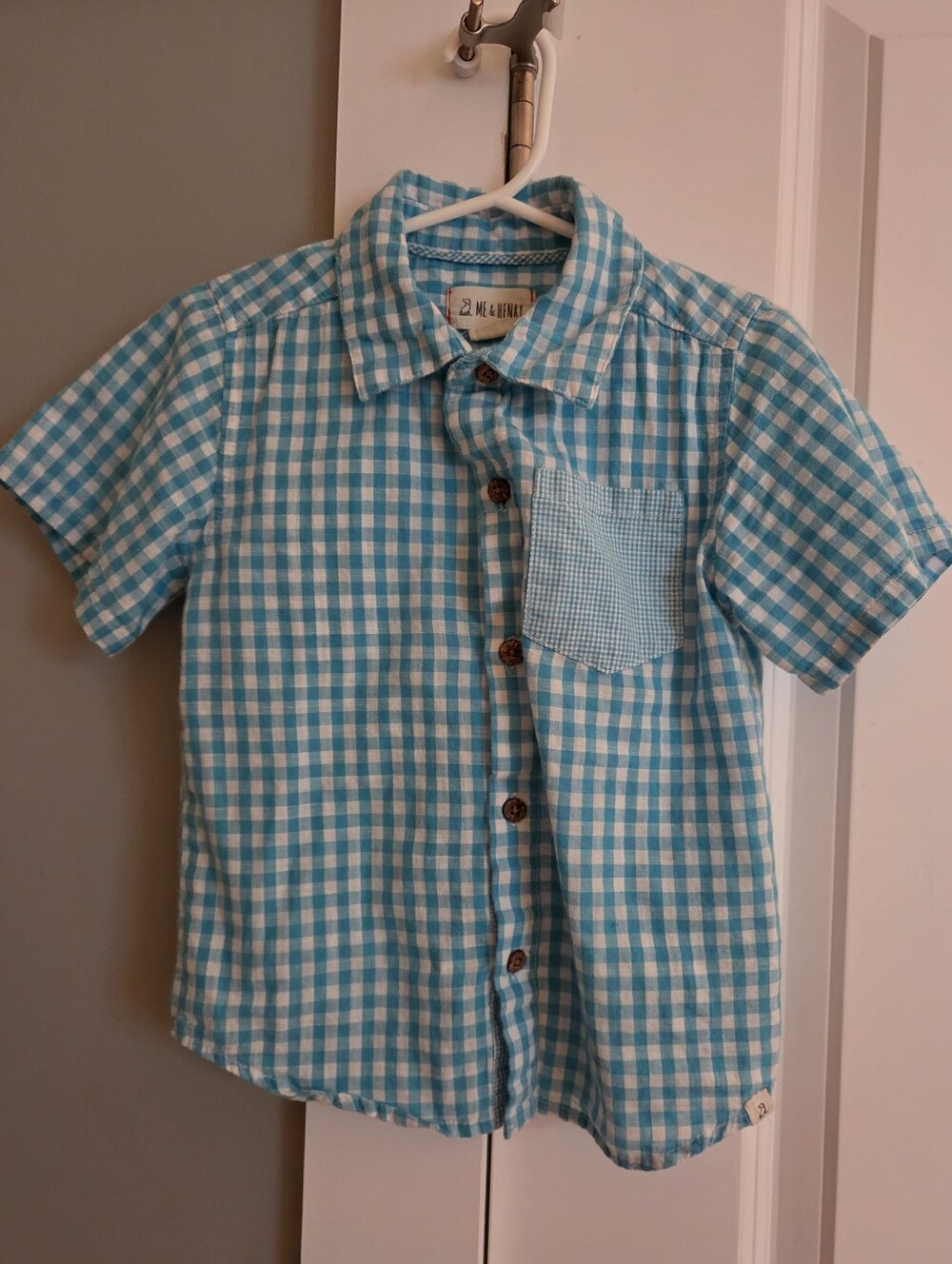 Me & Henry Boys Blue Gingham Short-Sleeve Shirt - Size 4/5